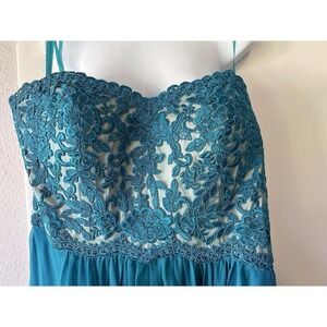 Prom ‎ Dress Strapless Teal Sweetheart Formal Medium Chiffon FLAW